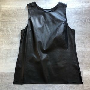 Vince leather front sleeveless black top sz 8